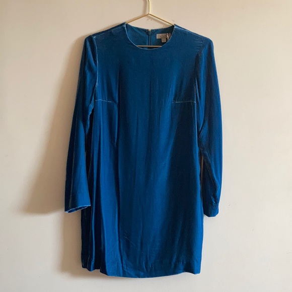 COS silk blend velvet long sleeve shift dress with pockets NWT - Picture 4 of 10